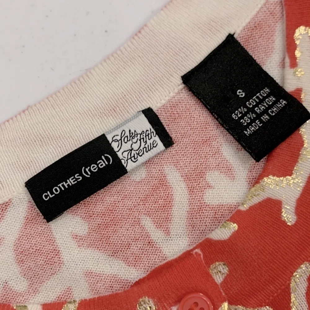 Saks Fifth Avenue Clothes (real) Coral Reef Print Cardigan - Picture 5 of 9